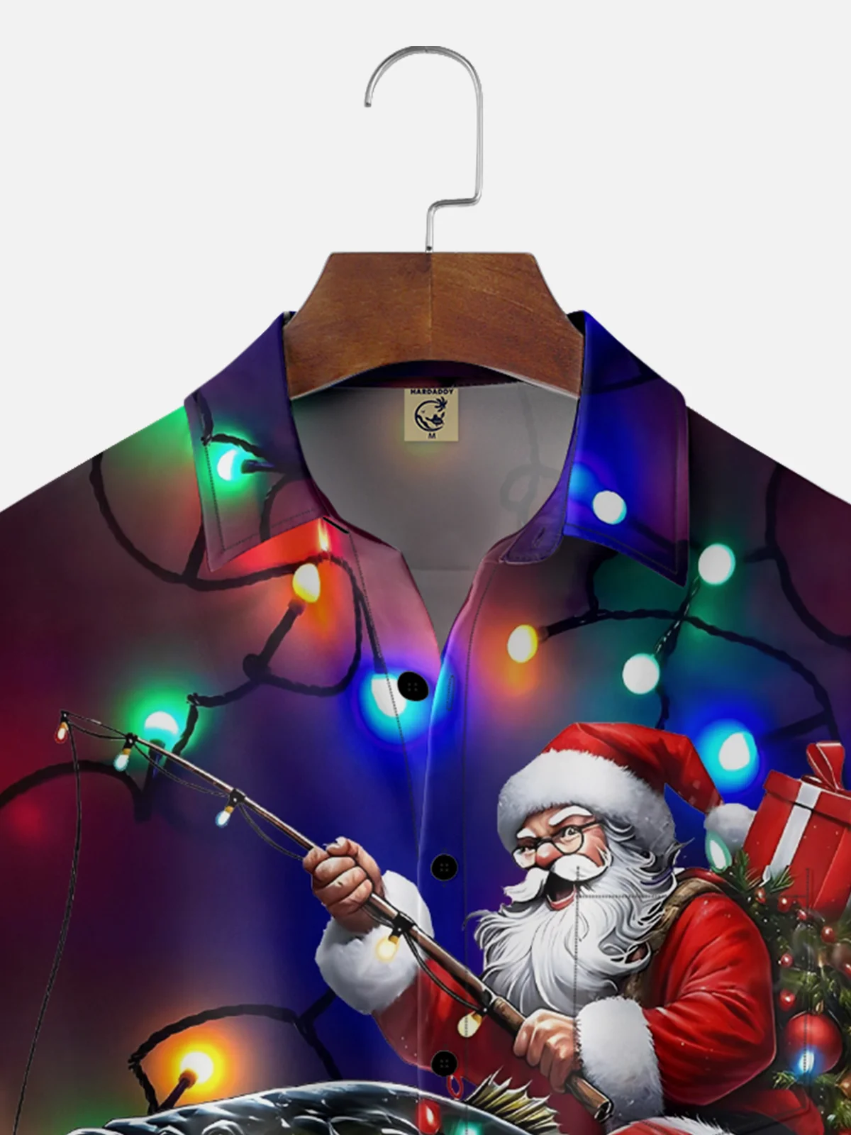 Moisture-Wicking Santa Claus Fishing Fairy Lights Chest Pocket Hawaiian Shirt