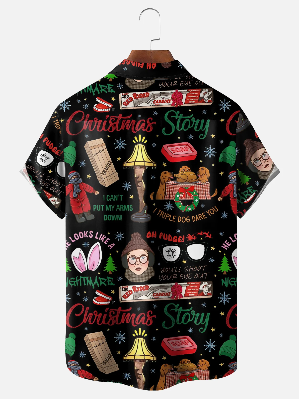 Moisture Wicking Christmas Story Chest Pocket Hawaiian Shirt
