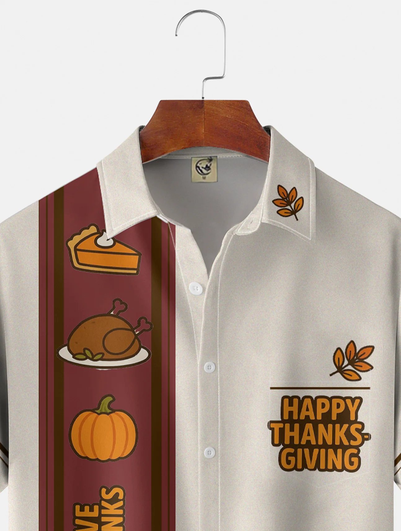 Moisture-wicking Thanksgiving Turkey Fun Pumpkin Chest Pocket Bowling Shirt