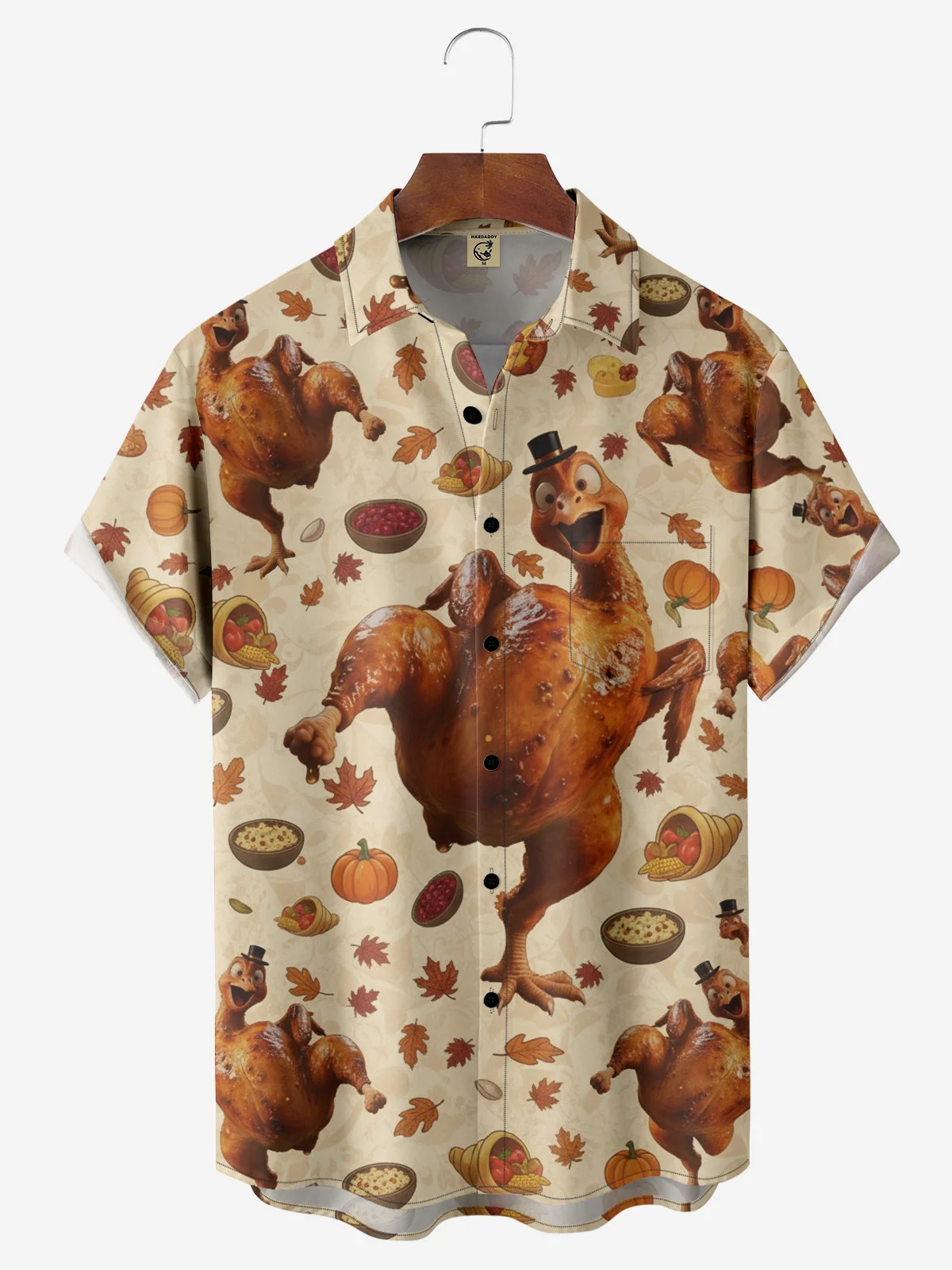 Moisture-wicking Thanksgiving Turkey Pumpkin Chest Pocket Casual Shirt
