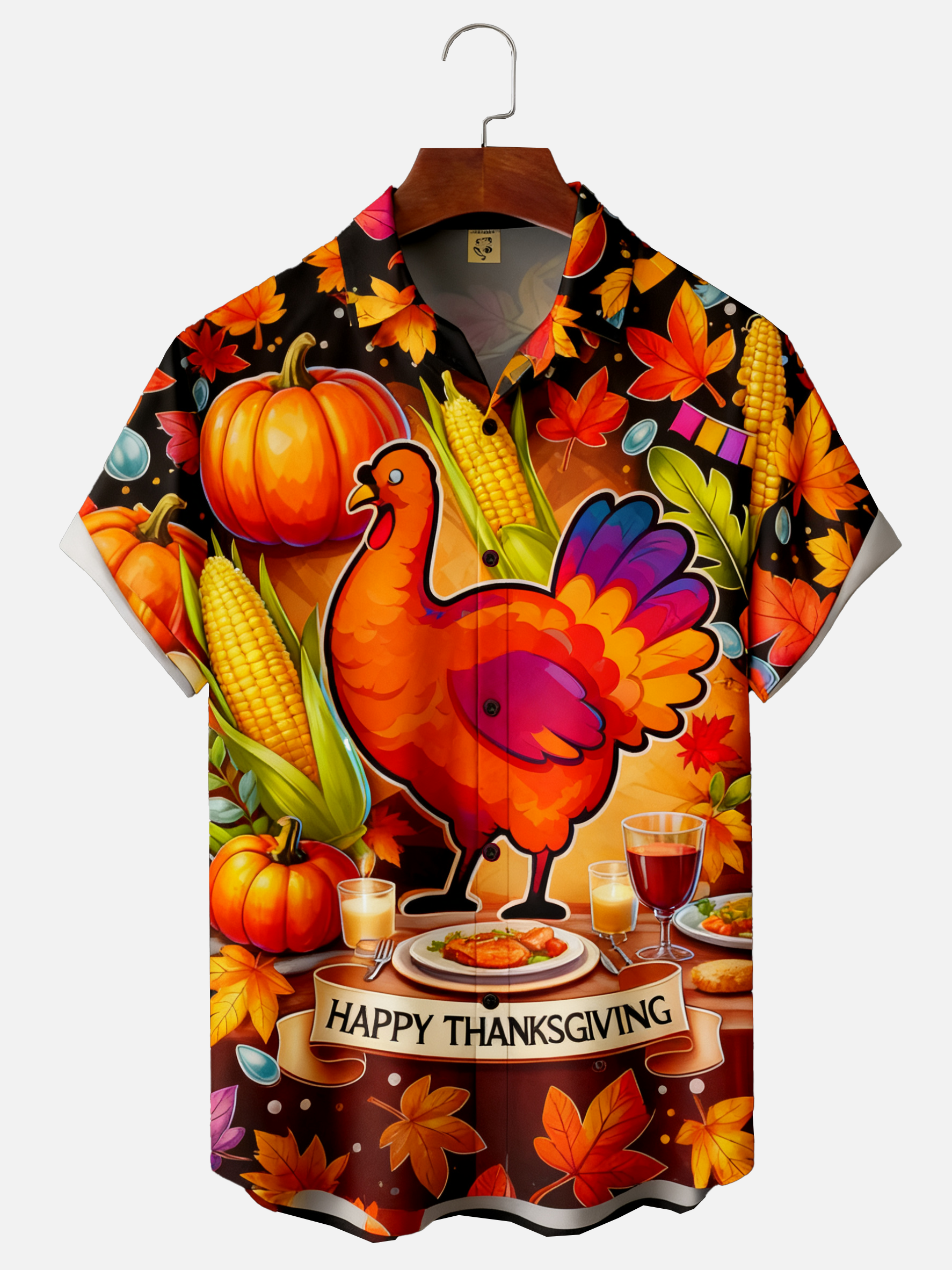 Moisture-wicking Thanksgiving Turkey Chest Pocket Holiday Shirt