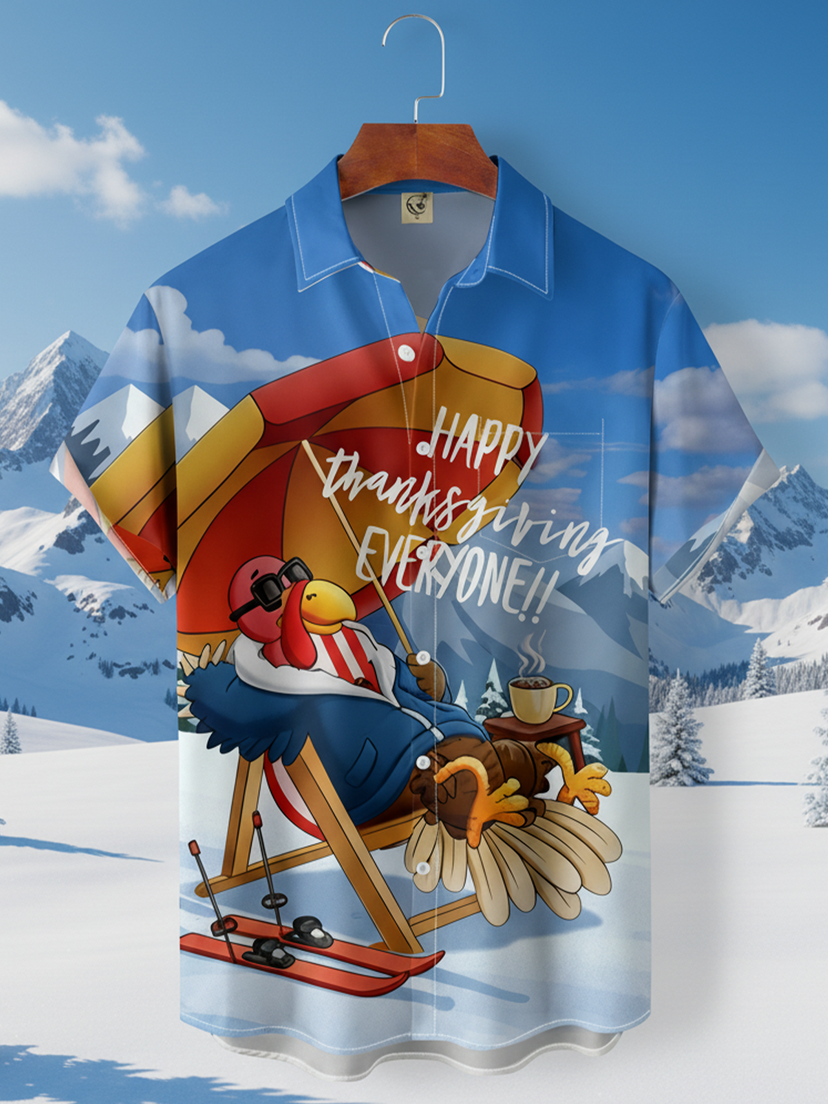 Moisture Wicking Thanksgiving Fun Outdoor Vacation Turkey Chest Pocket Hawaiian Shirt