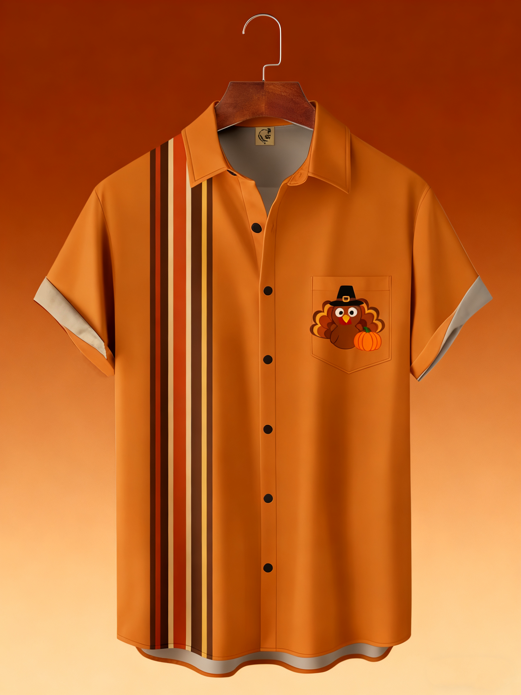 Moisture-wicking Thanksgiving Turkey Chest Pocket Casual Shirt
