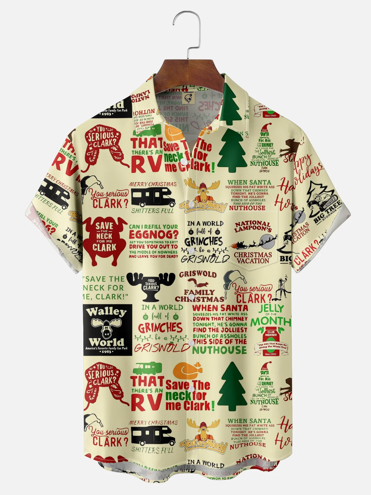 Moisture Wicking Christmas Griswold Chest Pocket Hawaiian Shirt