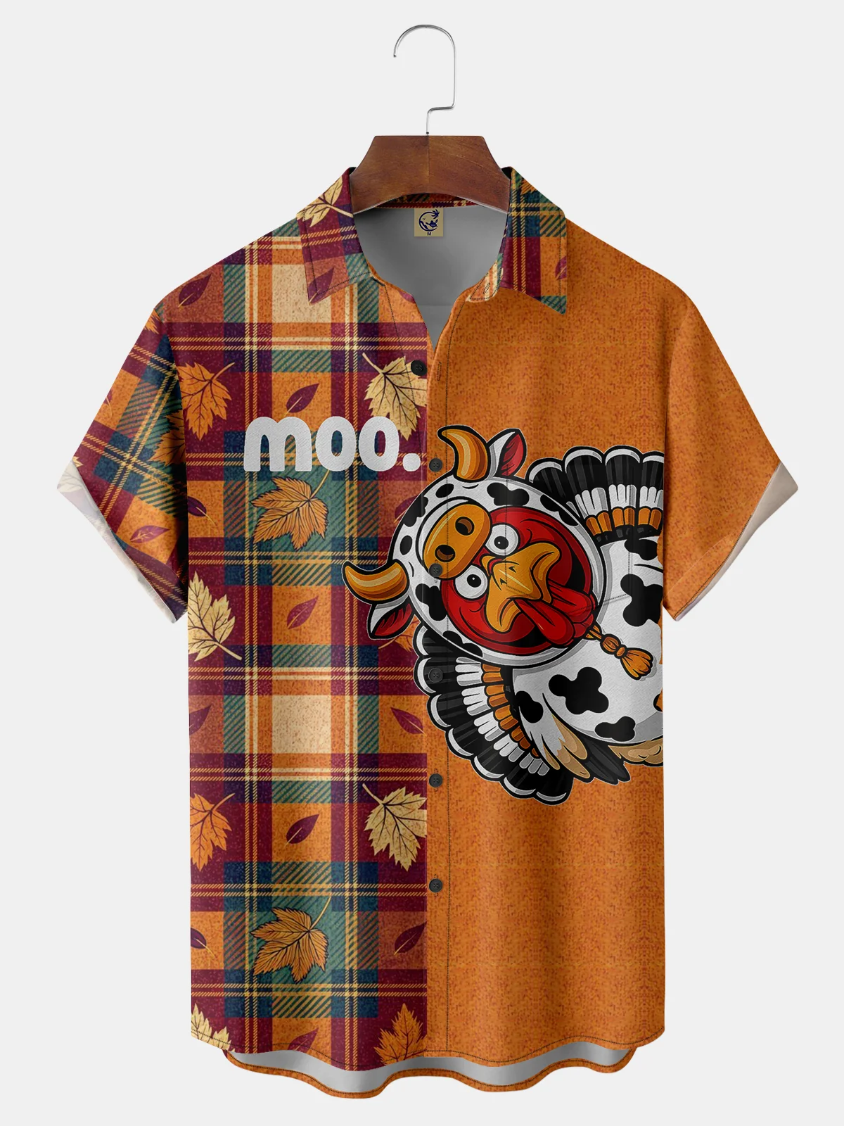 Moisture-Wicking Fun Design With Turkey Maple Leaf And Checkered Patterns Chest Pocket Hawaiian Shirt