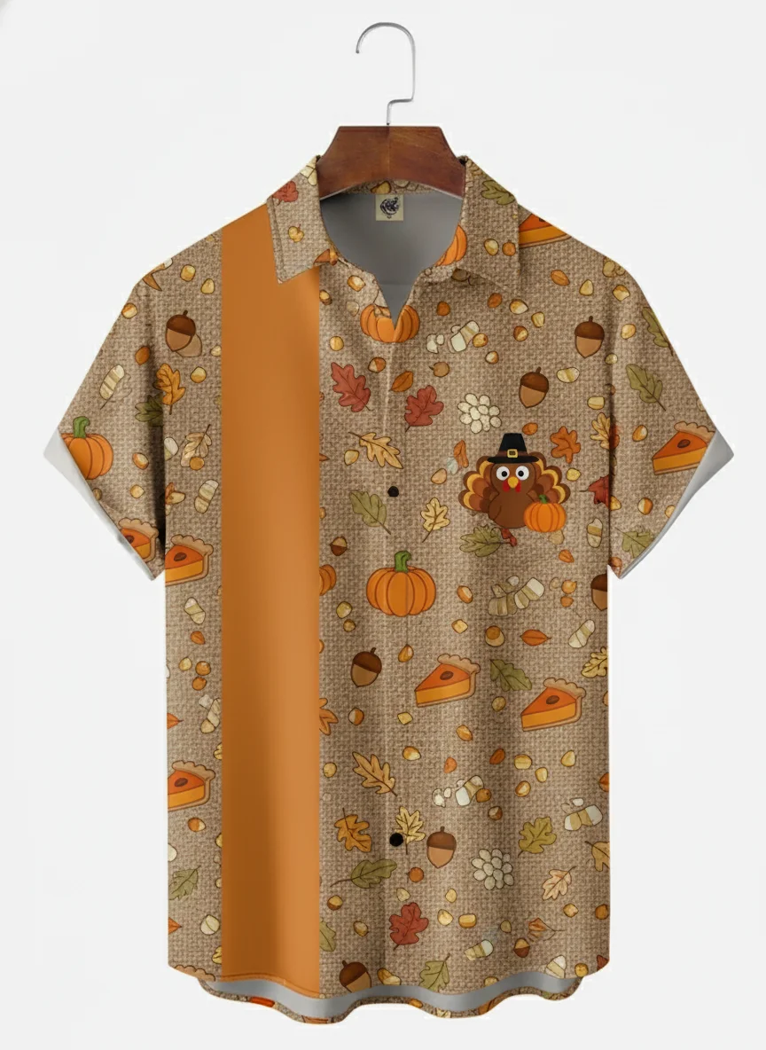 Moisture-wicking Thanksgiving Turkey Chest Pocket Casual Shirt