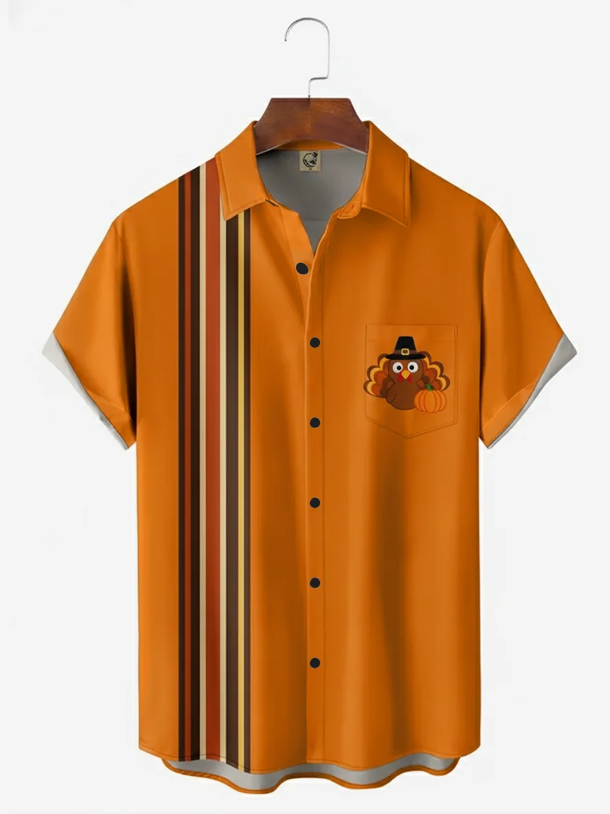 Moisture-wicking Thanksgiving Turkey Chest Pocket Casual Shirt