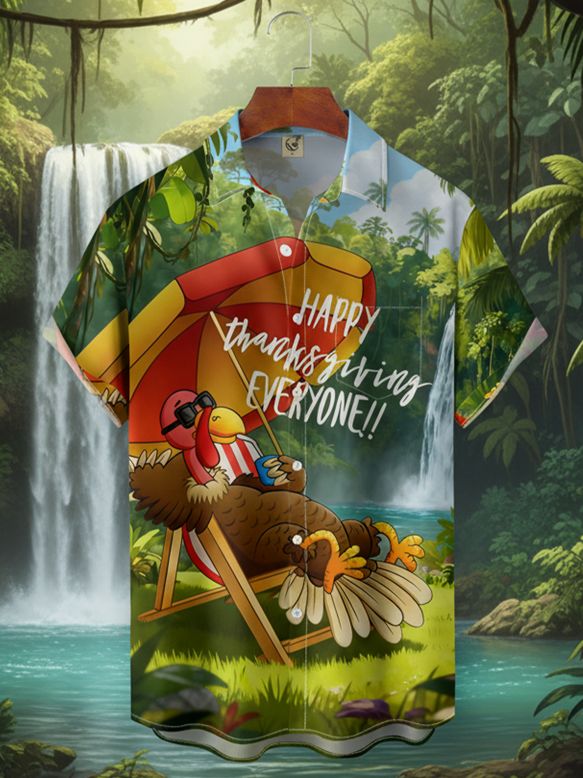 Moisture Wicking Thanksgiving Fun Outdoor Vacation Turkey Chest Pocket Hawaiian Shirt