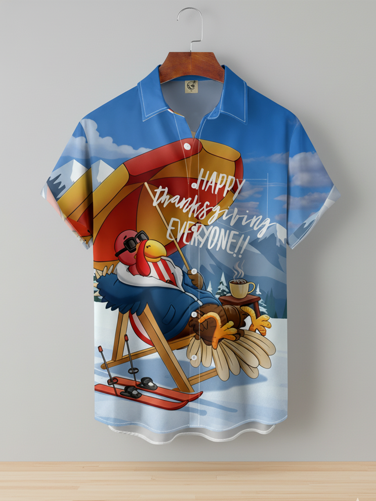 Moisture Wicking Thanksgiving Fun Outdoor Vacation Turkey Chest Pocket Hawaiian Shirt