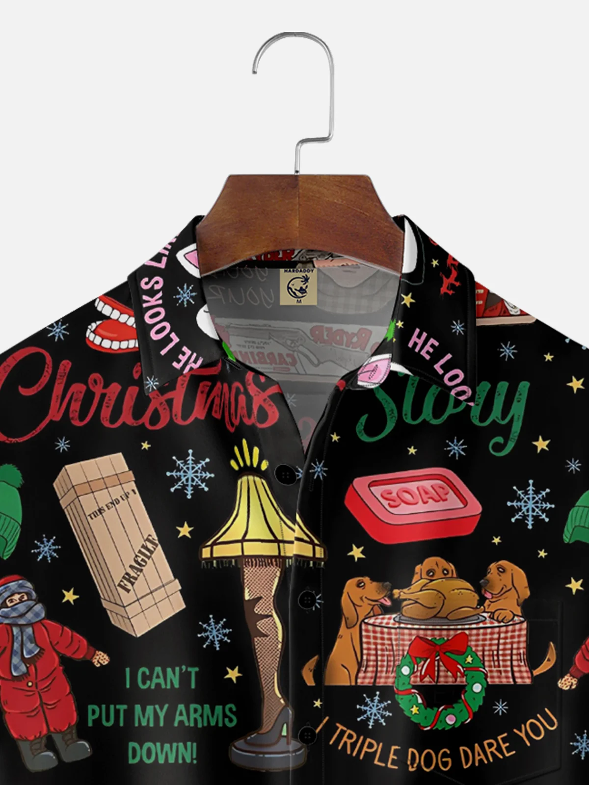Moisture Wicking Christmas Story Chest Pocket Hawaiian Shirt