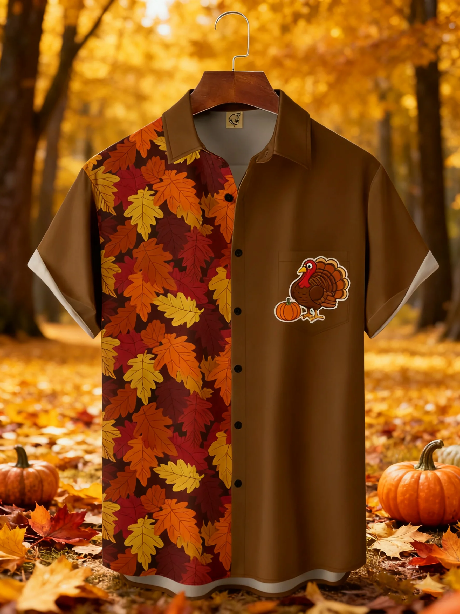 Moisture-wicking Thanksgiving Turkey Chest Pocket Casual Shirt