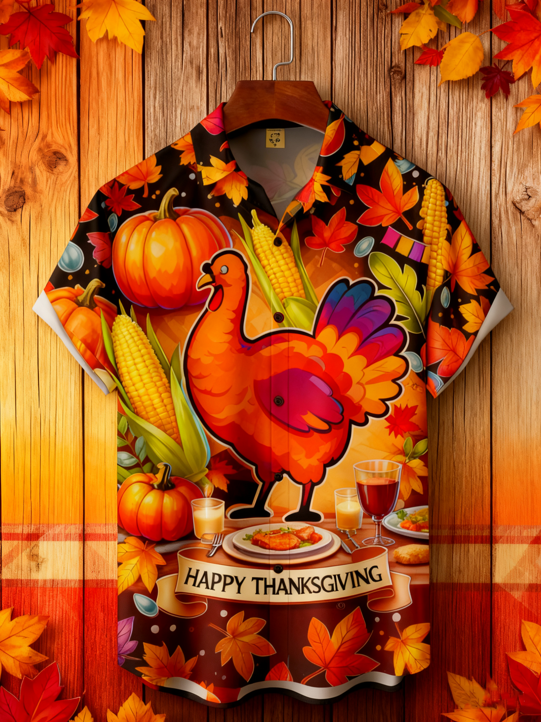 Moisture-wicking Thanksgiving Turkey Chest Pocket Holiday Shirt