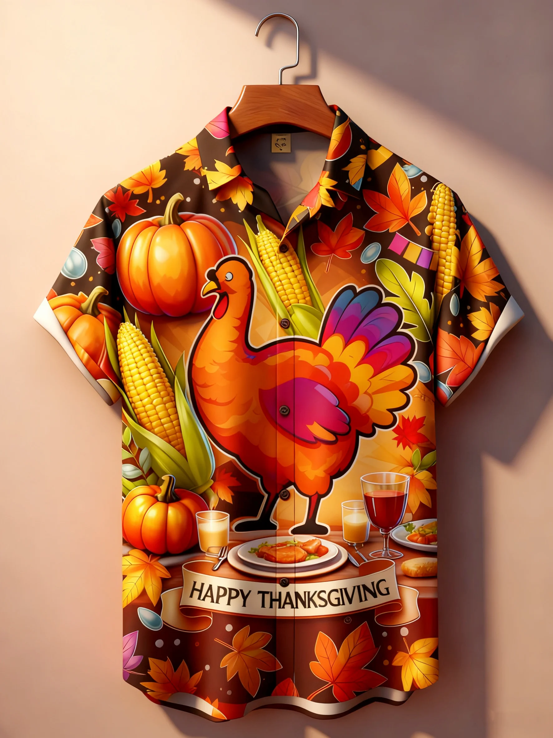 Moisture-wicking Thanksgiving Turkey Chest Pocket Holiday Shirt