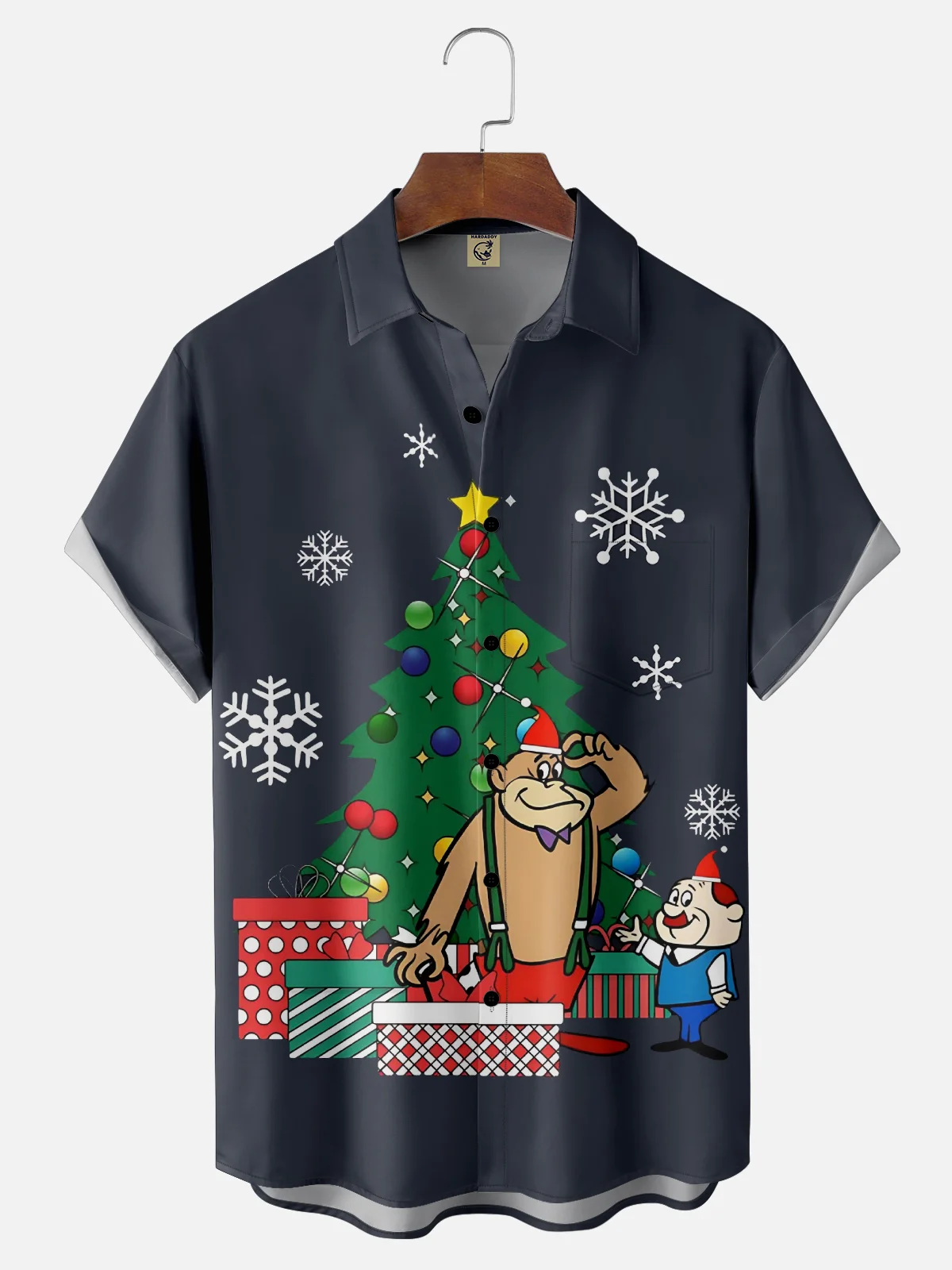 Moisture Wicking Christmas Gorilla Chest Pocket Hawaiian Shirt
