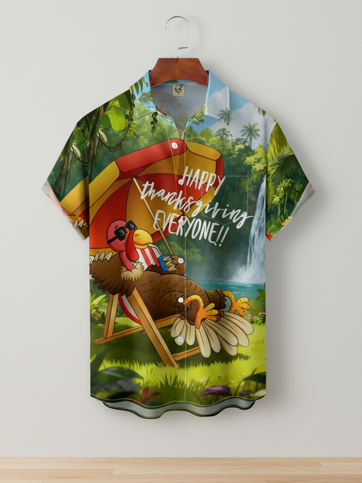 Moisture Wicking Thanksgiving Fun Outdoor Vacation Turkey Chest Pocket Hawaiian Shirt