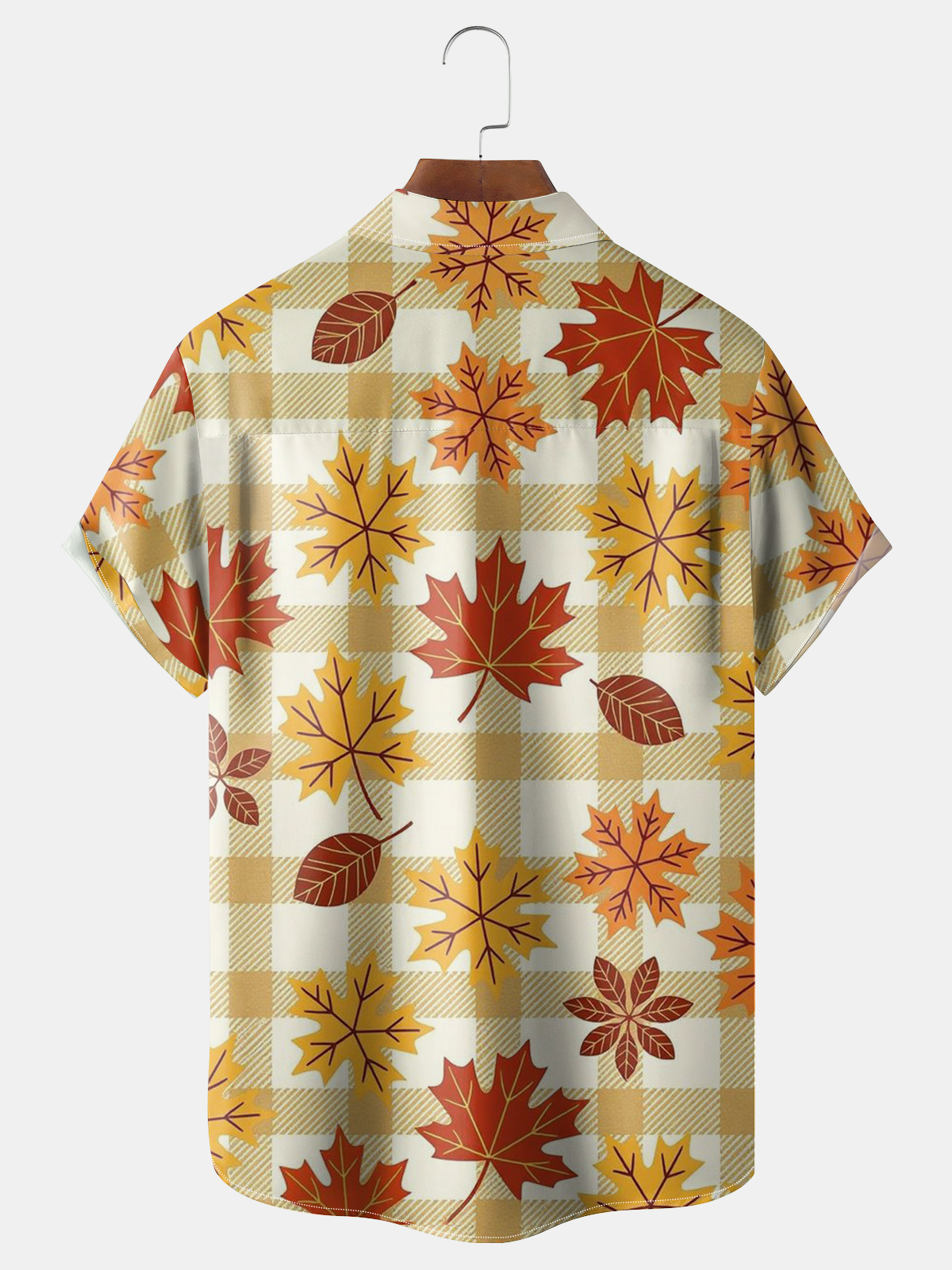 Moisture-Wicking Sweat-Wicking Fun Yacht Turkey Maple Leaf Checkered Chest Pocket Hawaiian Shirt