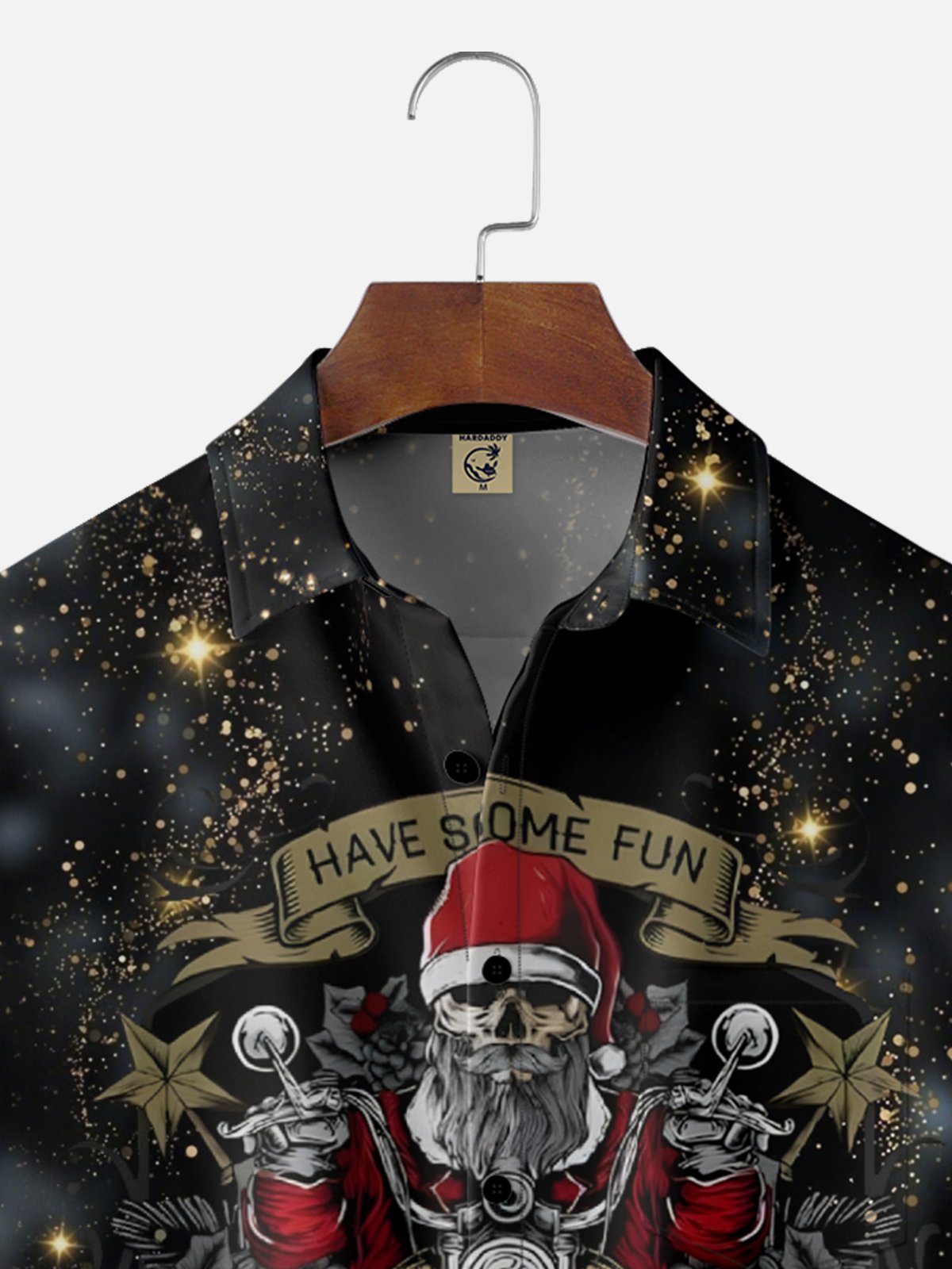 Moisture-wicking Christmas Santa Claus Motorcycle Chest Pocket Casual Shirt