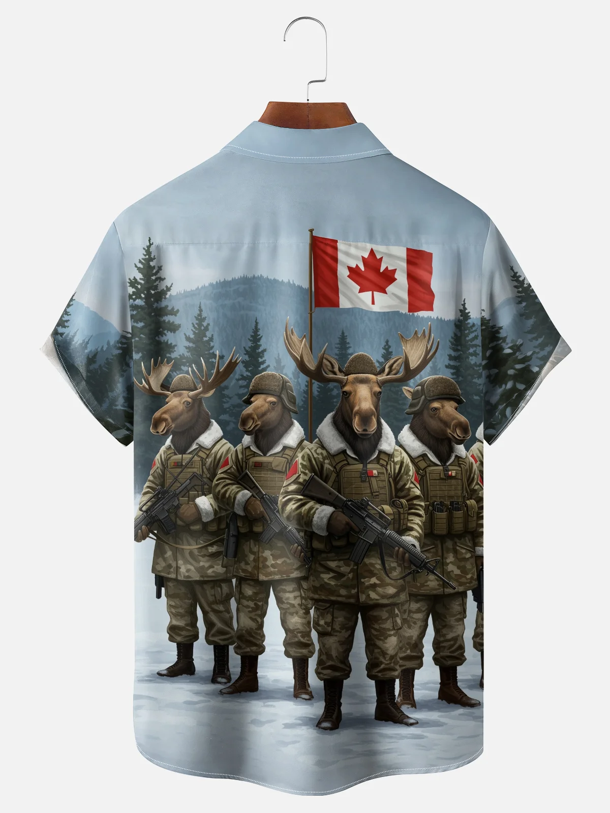 Moisture-wicking Canadian Flag Red Deer Chest Pocket Casual Shirt