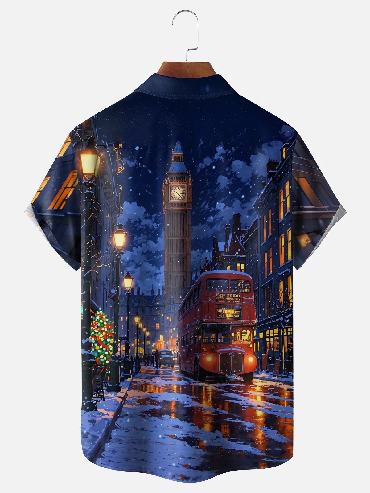 Moisture-wicking Christmas Tree Bus Clock Tower Chest Pocket Casual Shirt