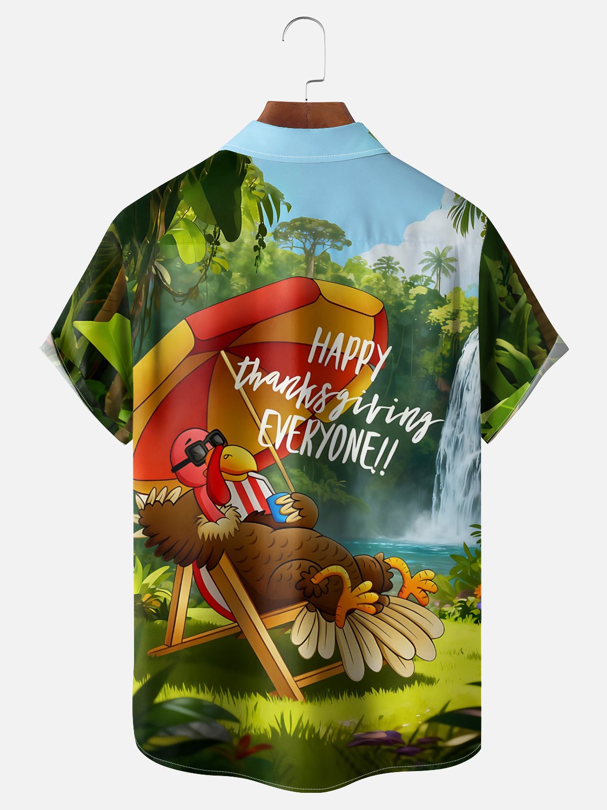 Moisture Wicking Thanksgiving Fun Outdoor Vacation Turkey Chest Pocket Hawaiian Shirt