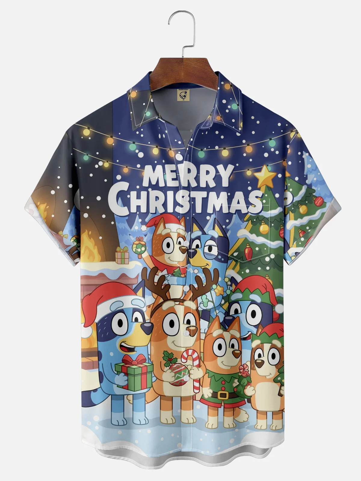 Moisture-wicking Christmas Tree Dog Cartoon Chest Pocket Casual Shirt