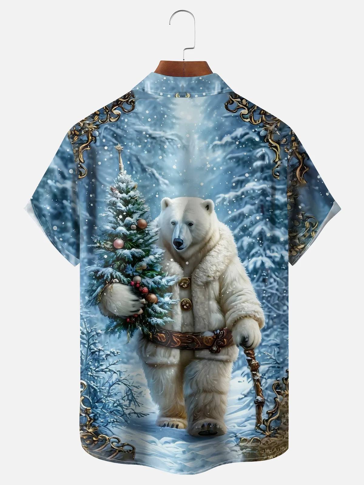 Tall Size Moisture-wicking Christmas Polar Bear Christmas Tree Funny Chest Pocket Casual Shirt