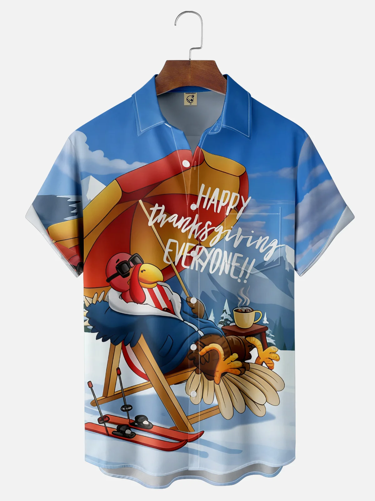 Moisture Wicking Thanksgiving Fun Outdoor Vacation Turkey Chest Pocket Hawaiian Shirt