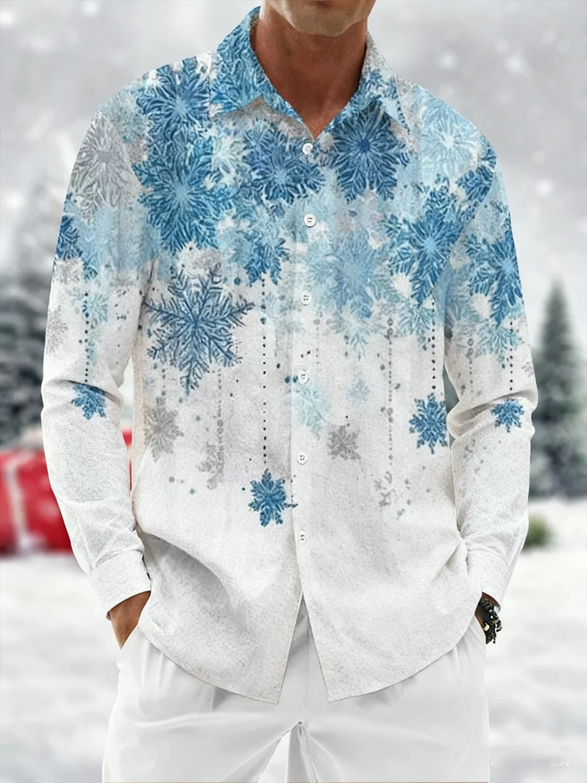 Moisture Wicking Merry Christmas Snowflake Chest Pocket Long Sleeves Shirt