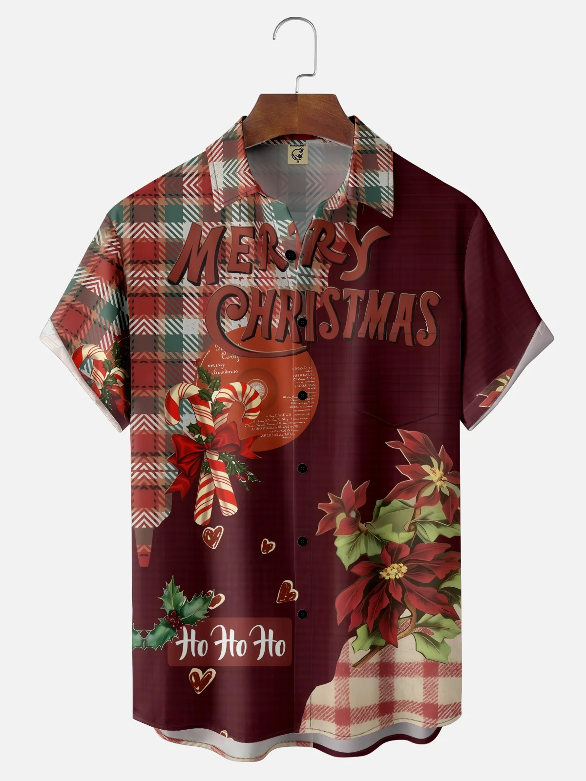 Moisture-wicking Christmas Candy Cane Plaid Chest Pocket Casual Shirt