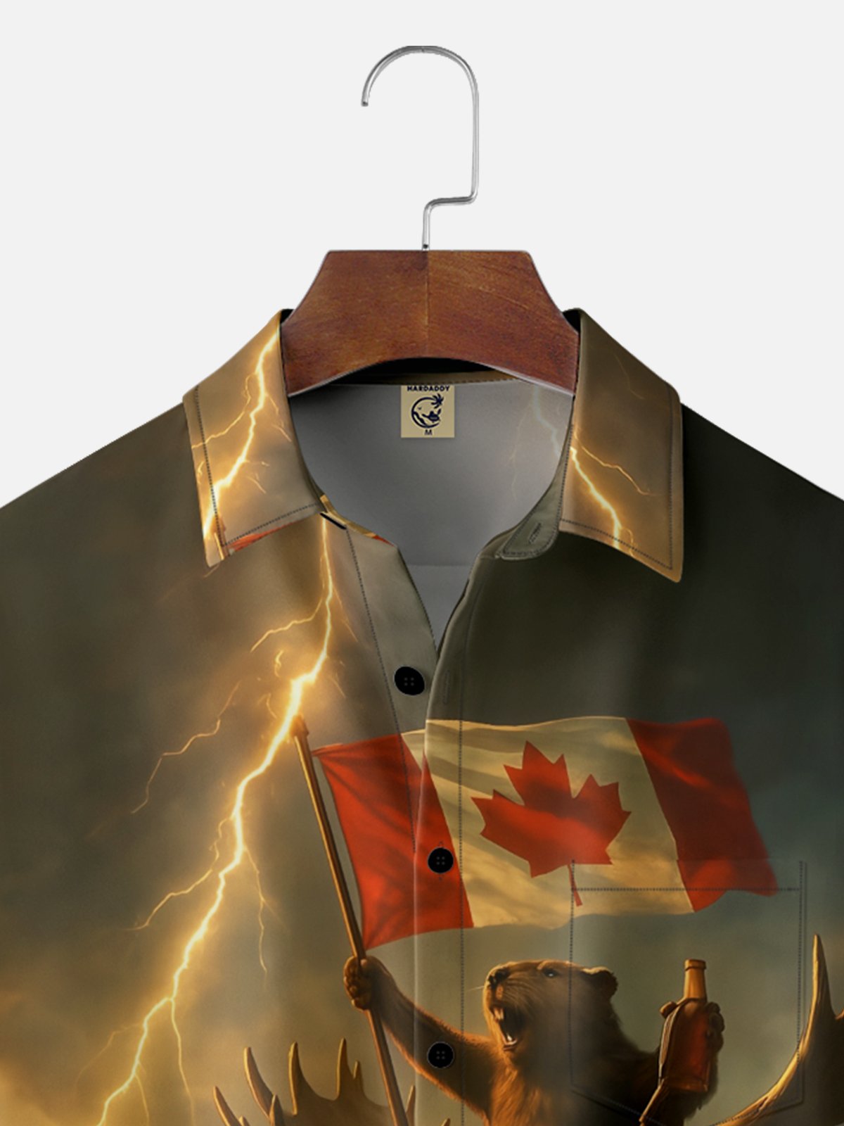 Moisture-wicking Canada Beaver Red Deer Lightning Chest Pocket Casual Shirt