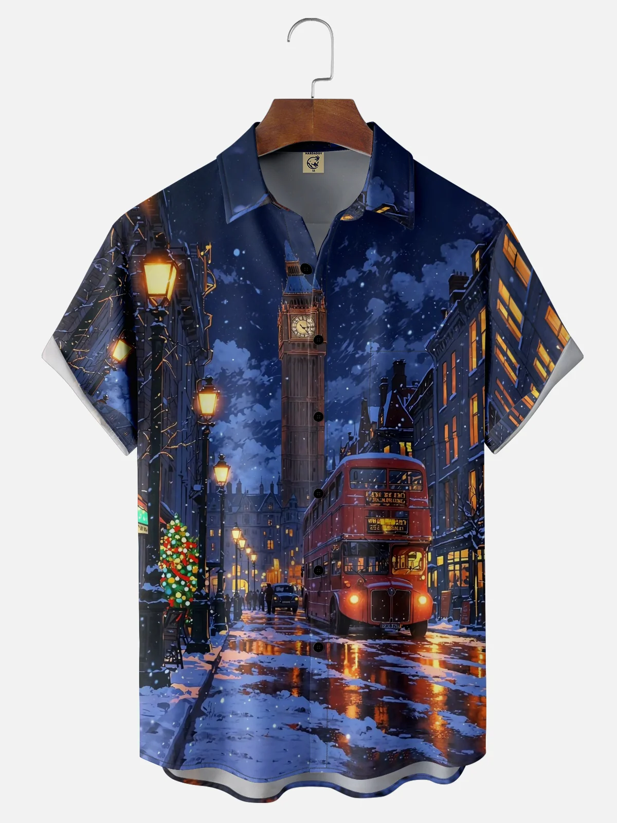 Moisture-wicking Christmas Tree Bus Clock Tower Chest Pocket Casual Shirt