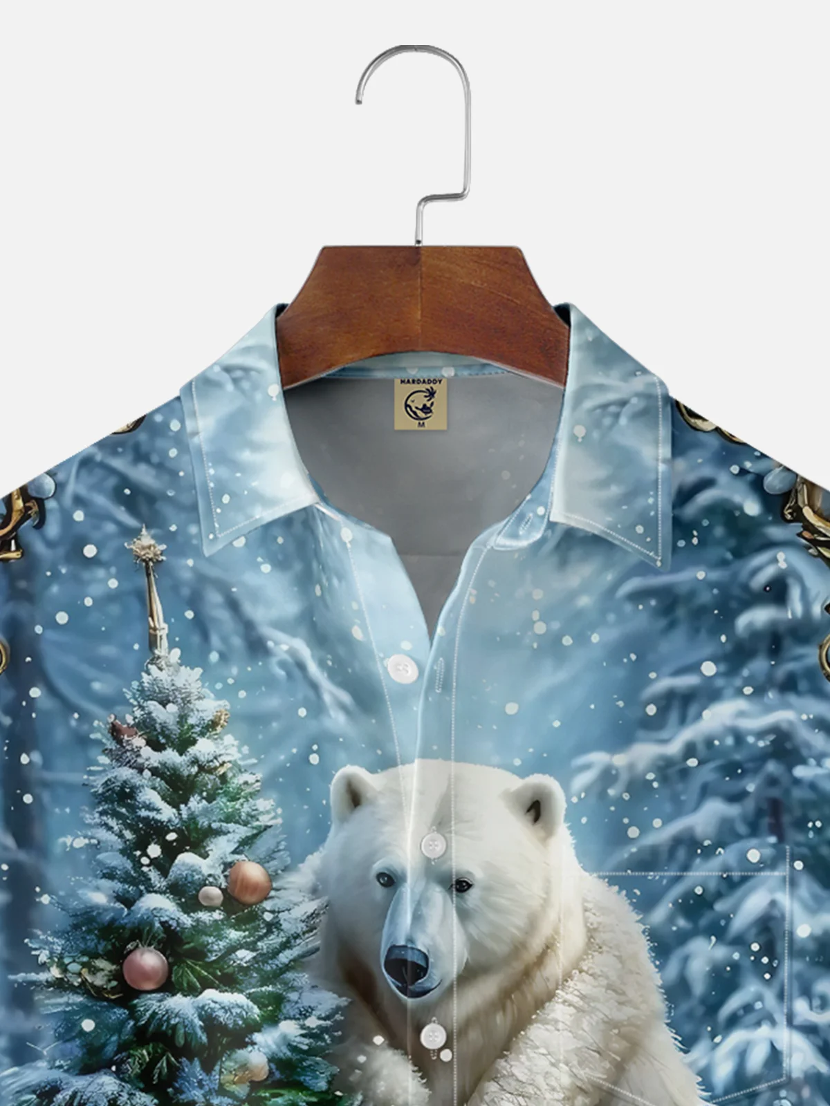 Tall Size Moisture-wicking Christmas Polar Bear Christmas Tree Funny Chest Pocket Casual Shirt