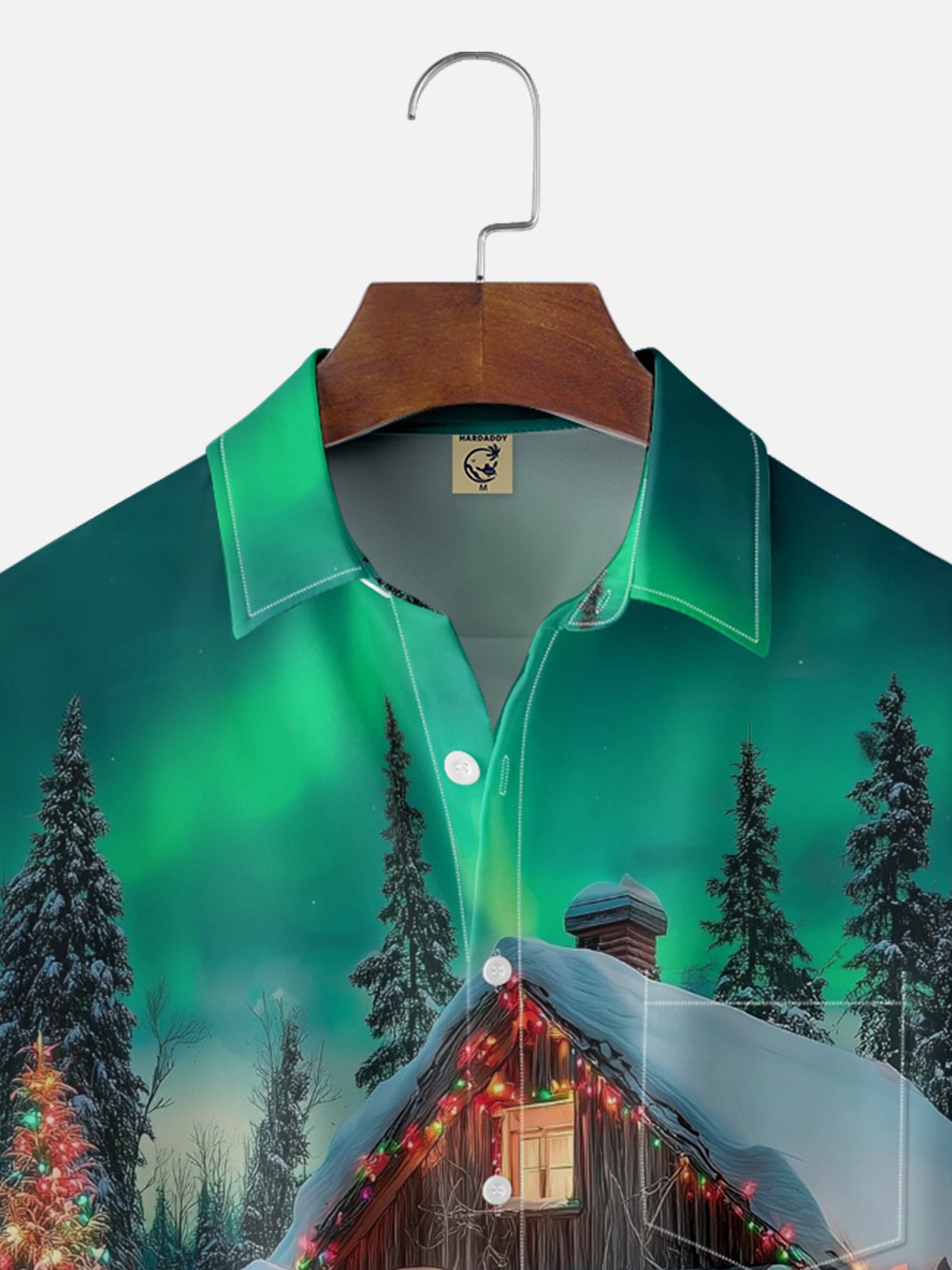 Moisture-wicking Christmas Tree Car Aurora Chest Pocket Casual Shirt