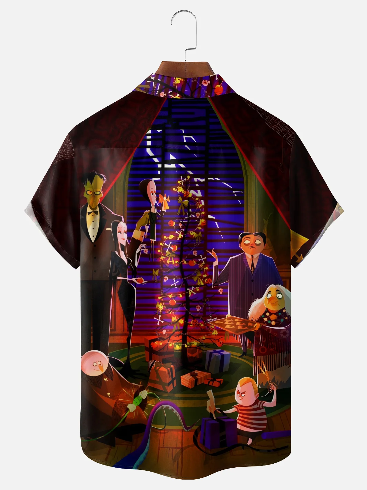 Moisture-wicking Christmas Tree Family Cartoon Chest Pocket Casual Shirt