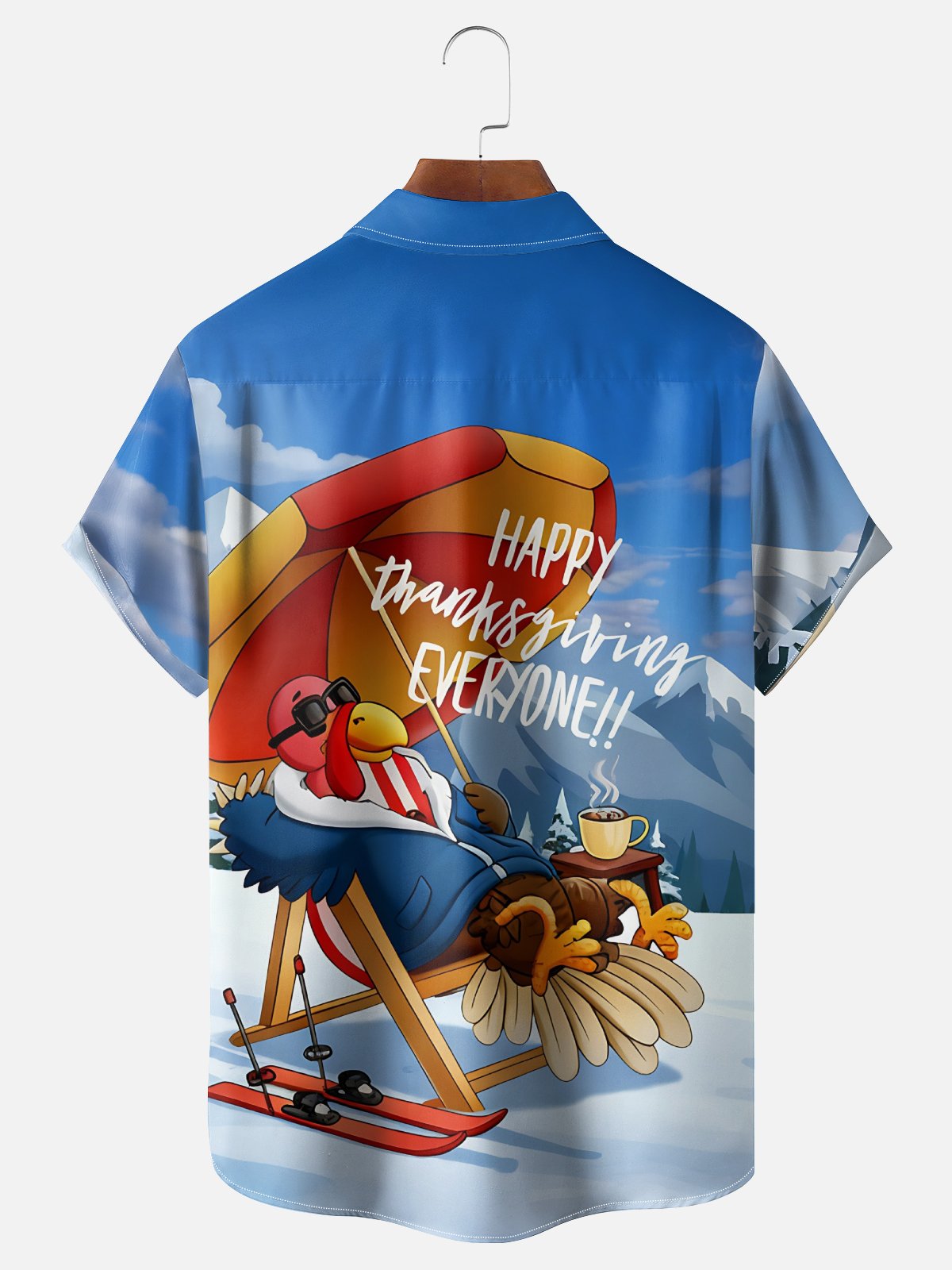 Moisture Wicking Thanksgiving Fun Outdoor Vacation Turkey Chest Pocket Hawaiian Shirt