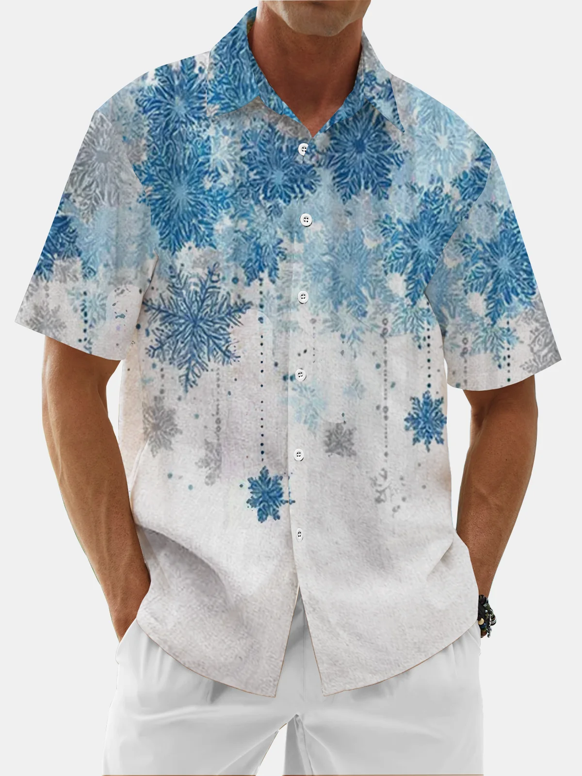 Tall Size Moisture Wicking Merry Christmas Snowflake Chest Pocket Hawaiian Shirt