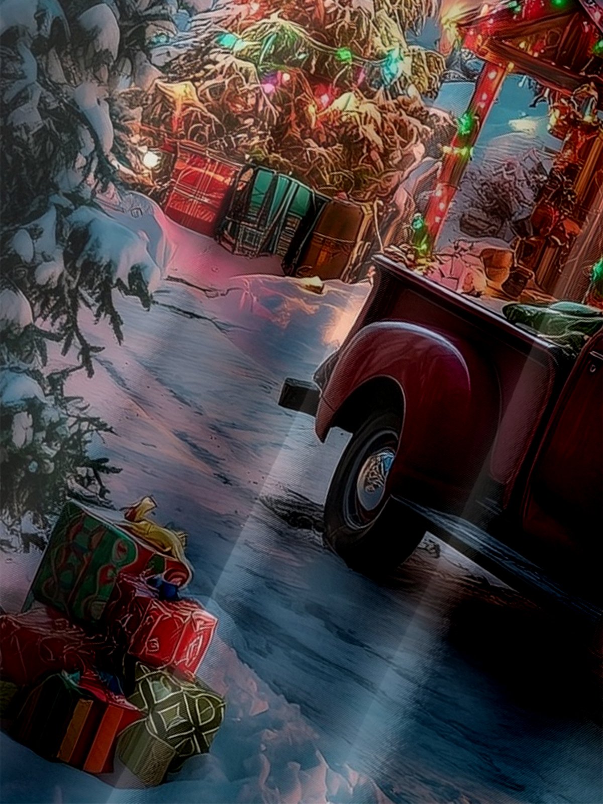 Moisture-wicking Christmas Tree Car Aurora Chest Pocket Casual Shirt