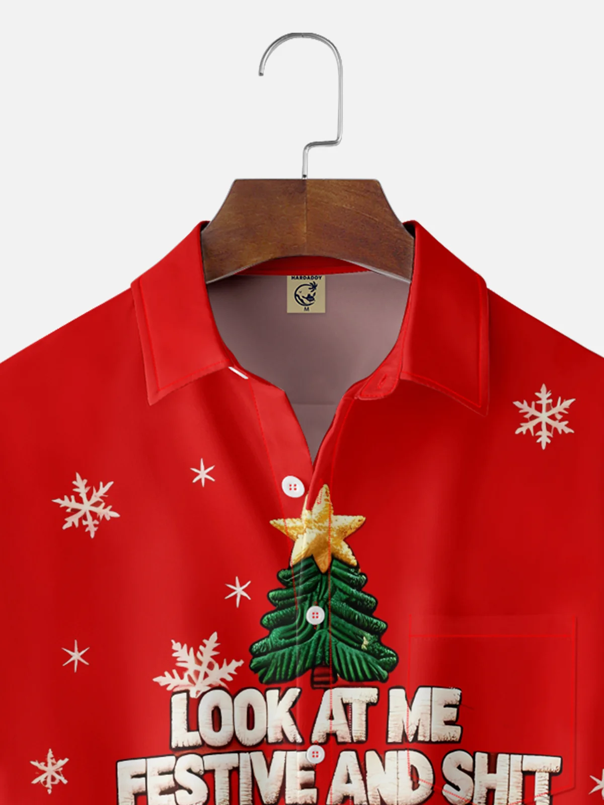 Moisture-wicking Christmas Tree Look at me Festive and Shit Chest Pocket Holiday Shirt