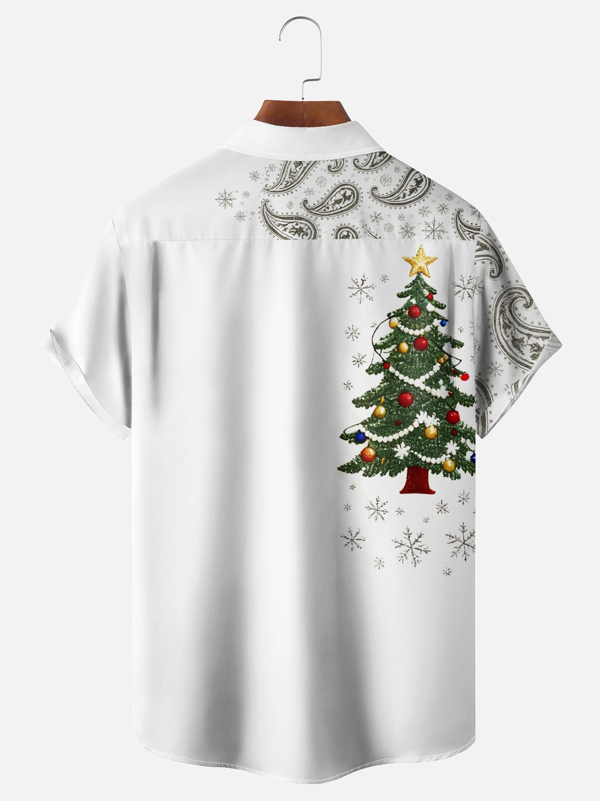Moisture-wicking Christmas Tree Paisley Chest Pocket Holiday Shirt