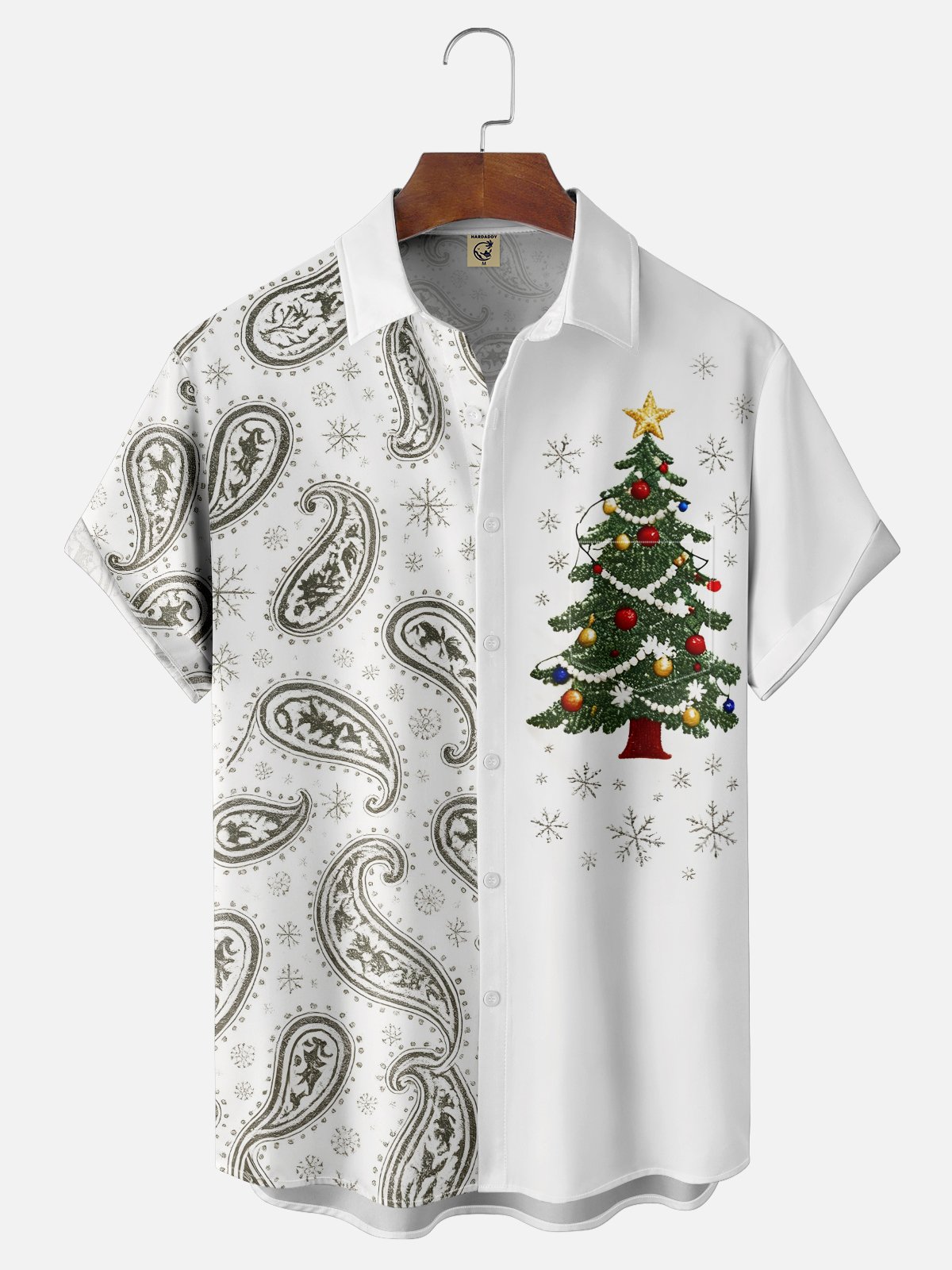 Moisture-wicking Christmas Tree Paisley Chest Pocket Holiday Shirt
