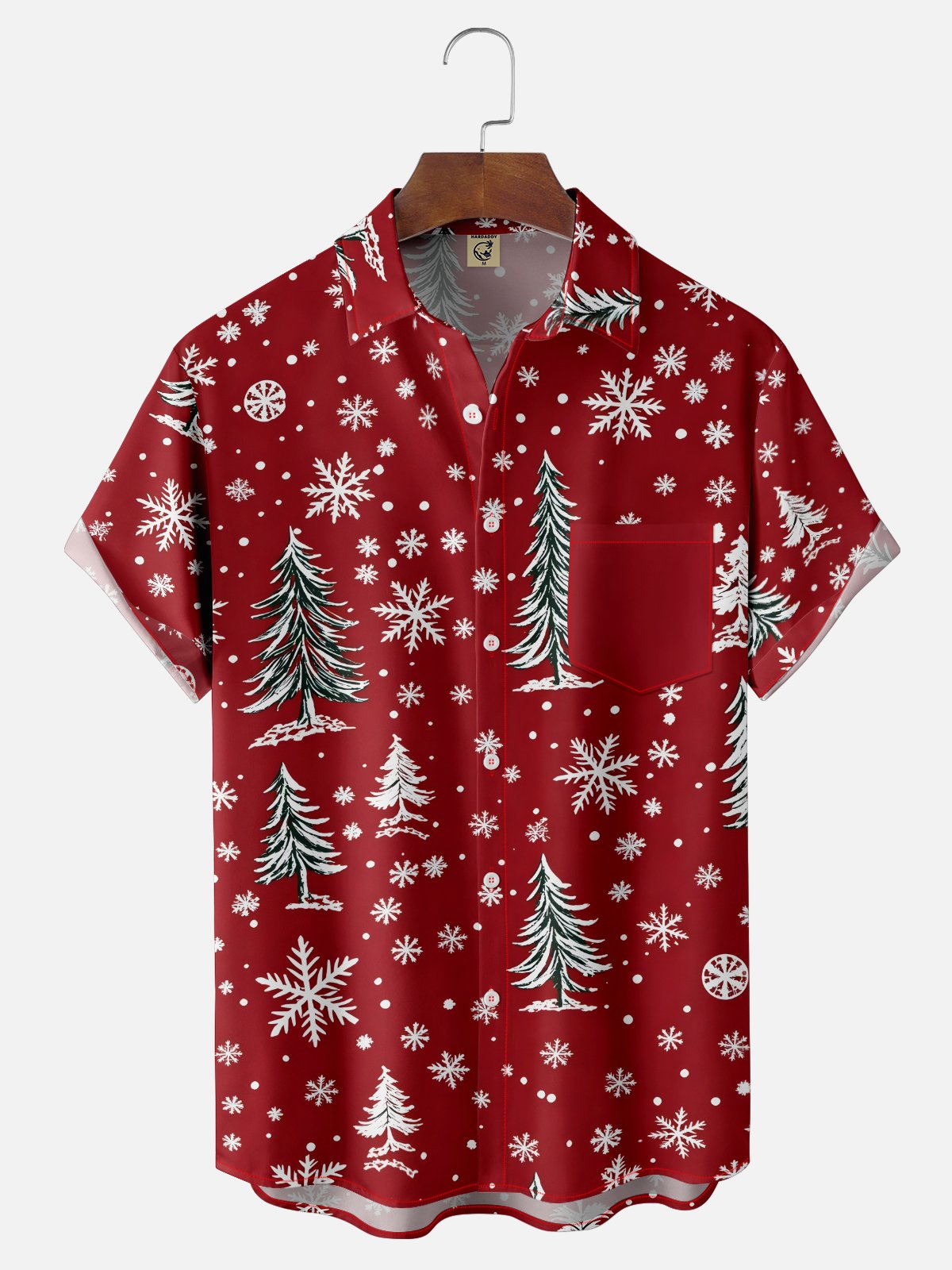 Moisture-wicking Christmas Tree Snowflake Chest Pocket Holiday Shirt