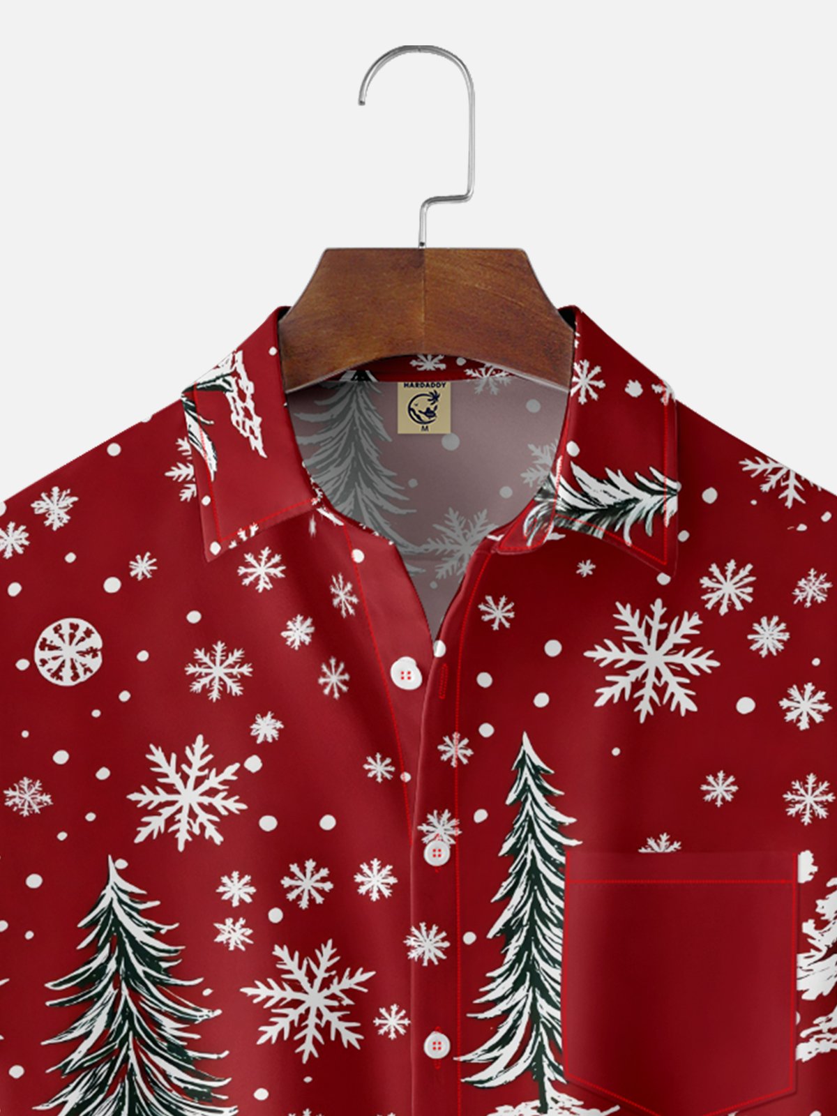 Moisture-wicking Christmas Tree Snowflake Chest Pocket Holiday Shirt