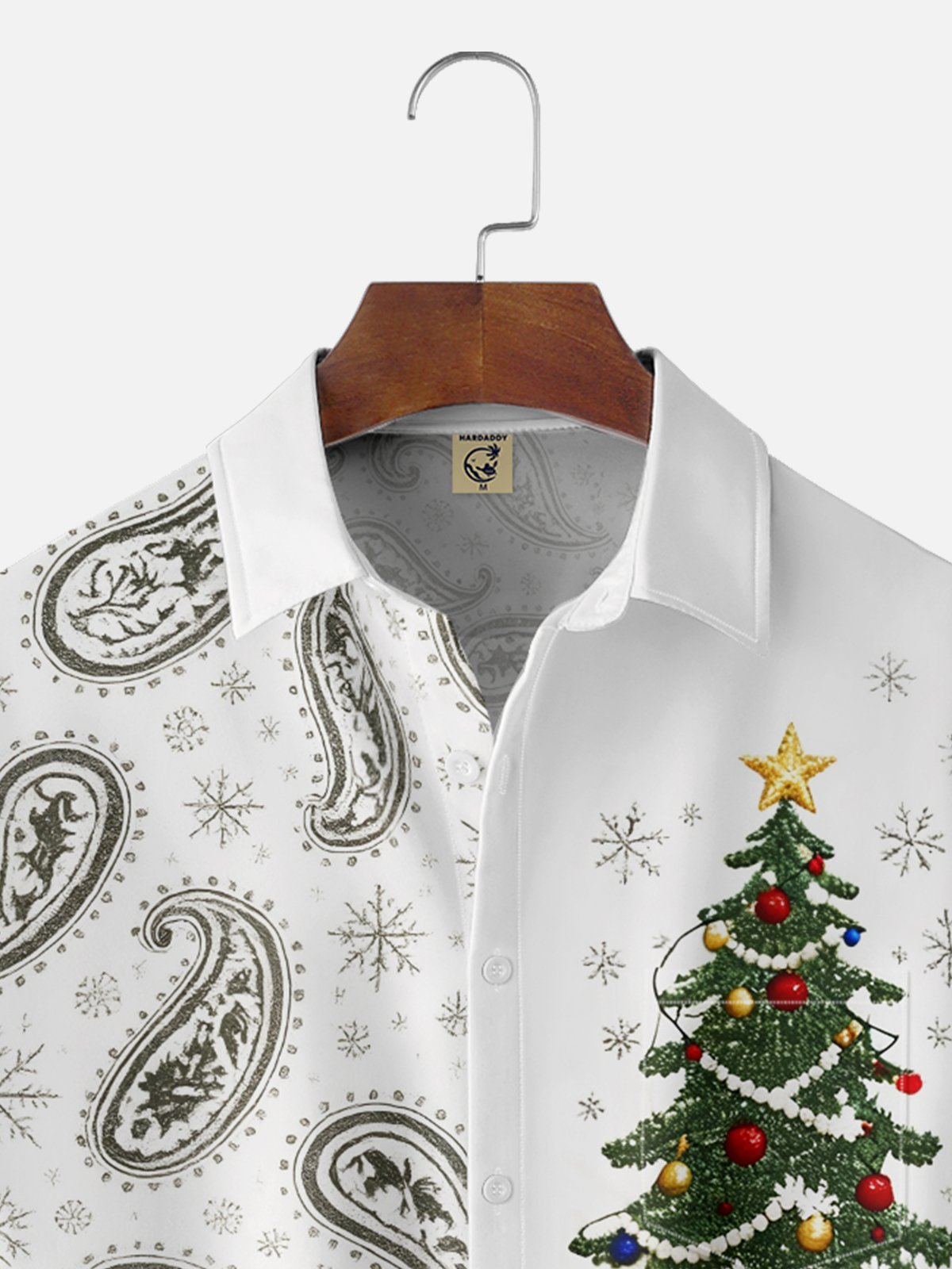 Moisture-wicking Christmas Tree Paisley Chest Pocket Holiday Shirt