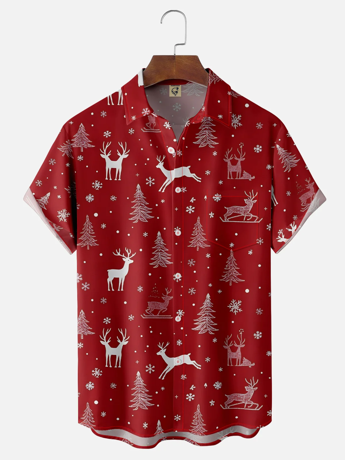 Moisture-wicking Christmas Reindeer Chest Pocket Casual Shirt