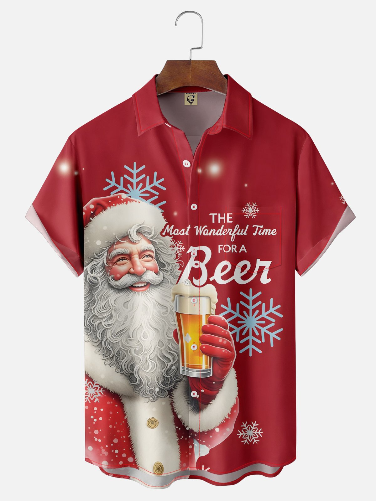 Moisture-Wicking Santa Claus Beer Chest Pocket Hawaiian Shirt