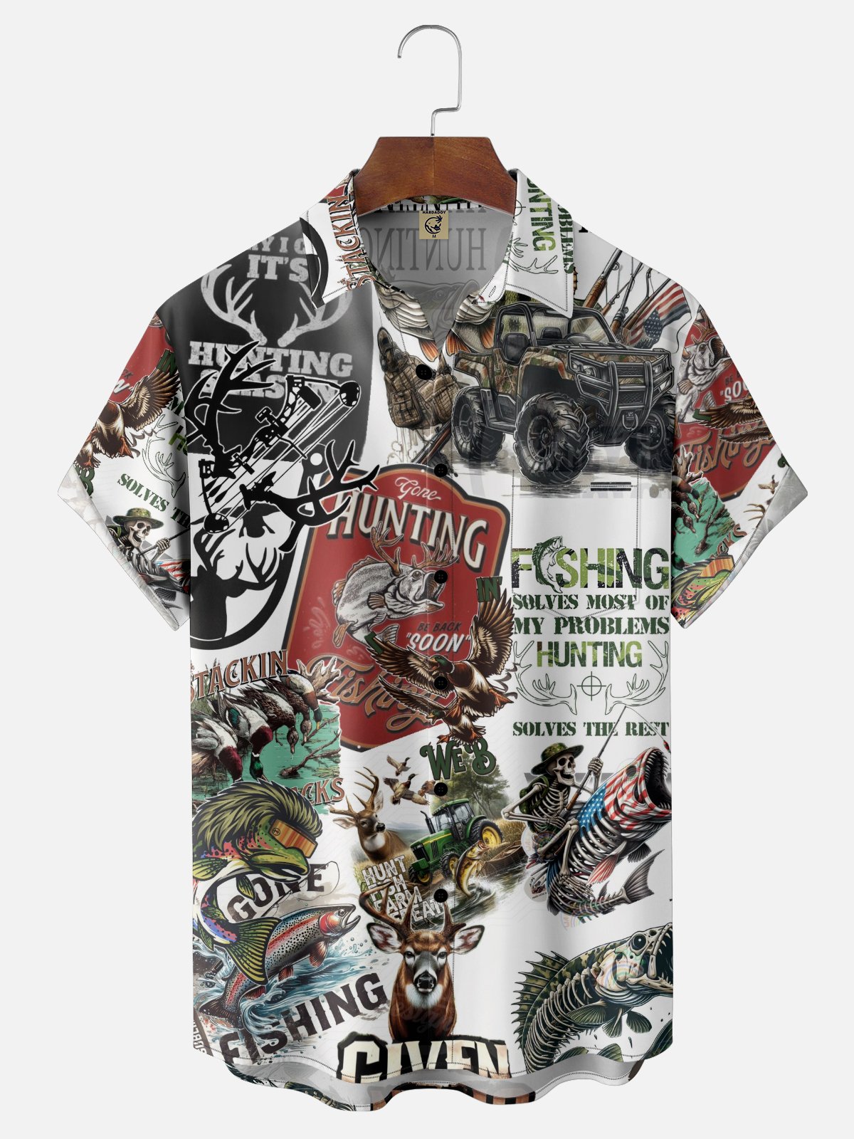 Moisture Wicking Gradient Colors Abstract Duck Hunting Deer Fishing Chest Pocket Hawaiian Shirt