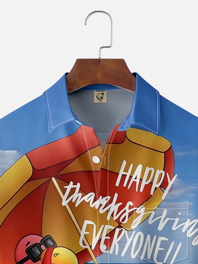 Tall Size Moisture Wicking Thanksgiving Fun Turkey Beach Vacation Chest Pocket Hawaiian Shirt