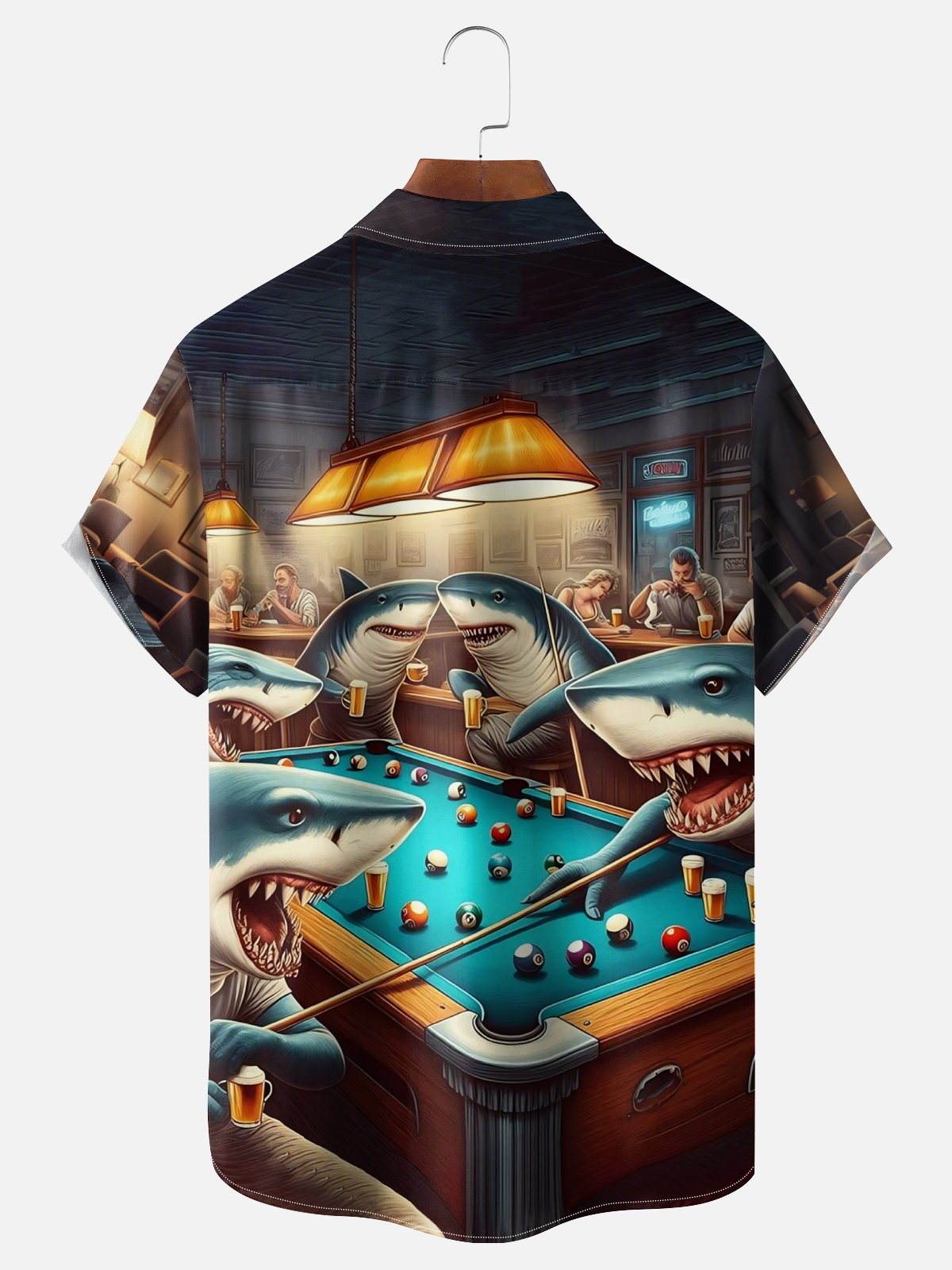 Moisture-wicking Fun Shark Billiards Beer Chest Pocket Casual Shirt