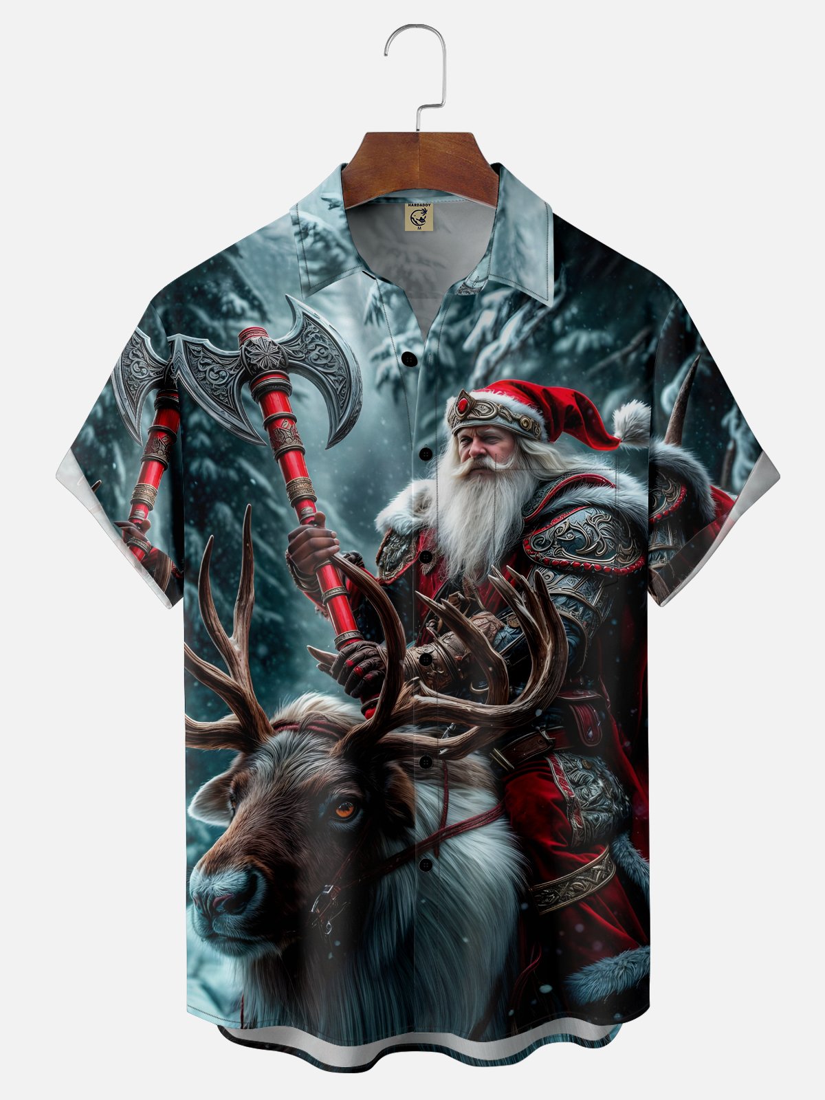 Moisture-wicking Christmas Santa Claus Elk Axe Chest Pocket Casual Shirt
