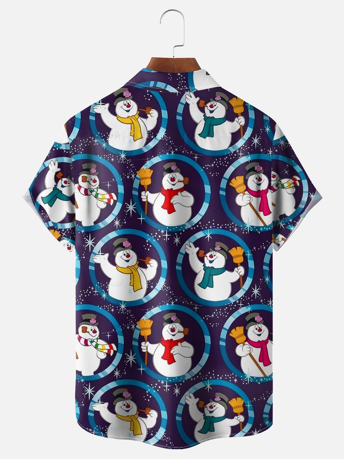 Moisture-wicking Christmas Retro Classic Snowman Chest Pocket Casual Shirt